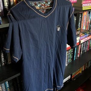 Robert Graham Dark Blue V-Neck Tee with Skull Emblem